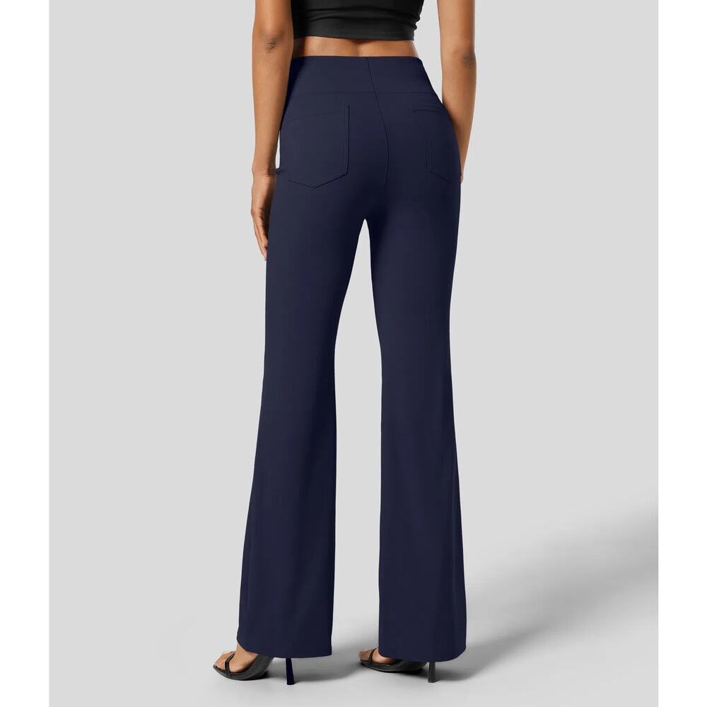Halara Flex High Waisted Pull On Pocket Flare Casual Work Pants Blue Petite XS